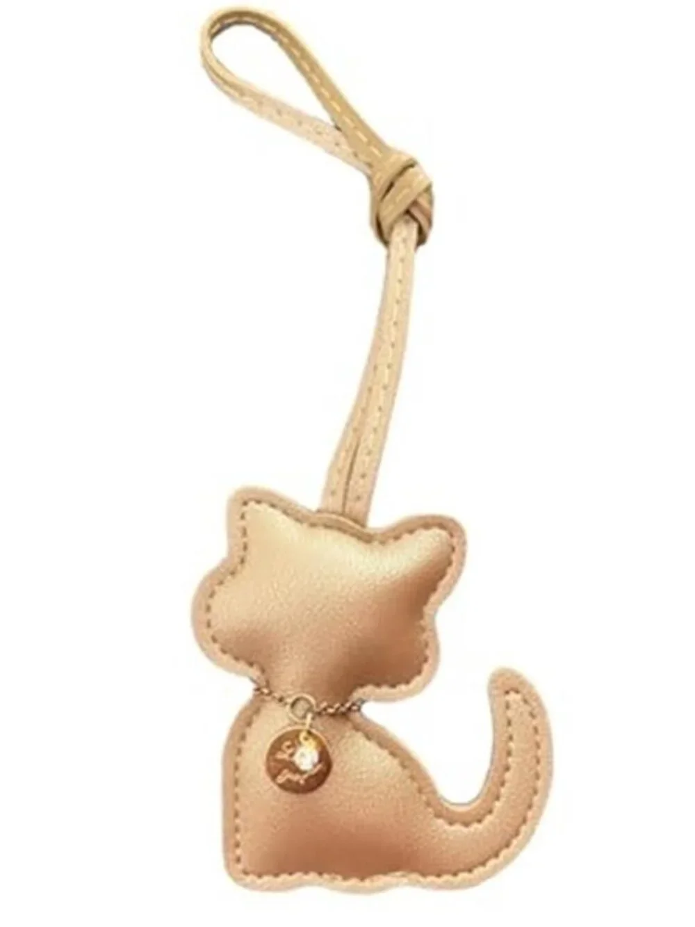 Gold Cat Vegan Leather Bag Charm Rhinestone Purse Keychain Handbag Accessory
